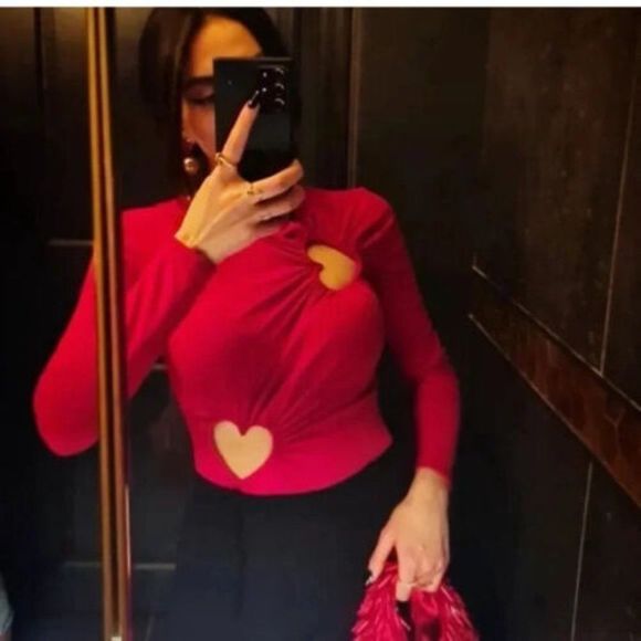 ZARA CUT OUT FITTED BODYSUIT TOP HEARTS - Picture 14 of 14